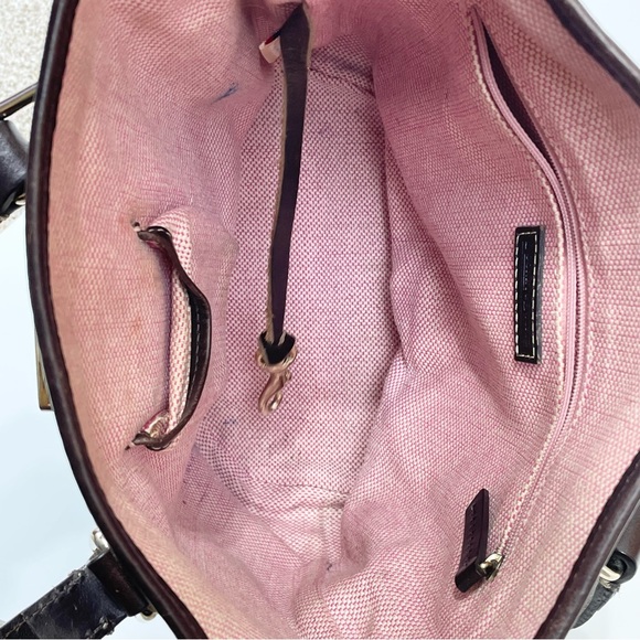 Dooney And Bourke Brown Leather Signature Jacquard Hobo Shoulder Logo - Picture 15 of 16